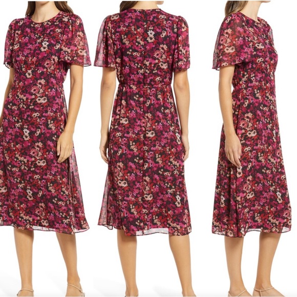 Julia Jordan Floral Flutter Sleeve Empire Waist Chiffon Dress Size 4 - Picture 1 of 6